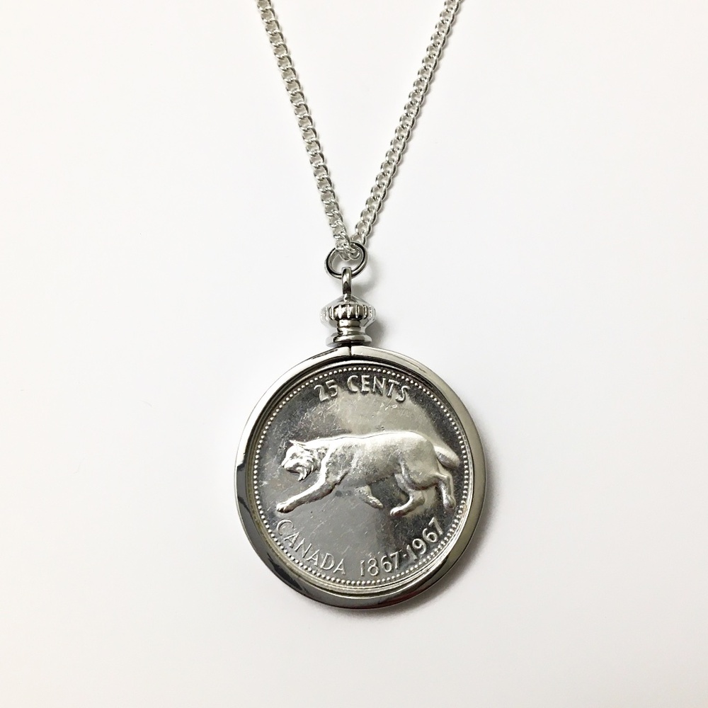 1967 Vintage Silver “Bobcat” Coin Necklace, 18-inch